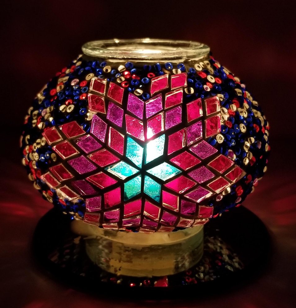 Turkish Glass Handmade Authentic Mosaic Mix Color Candle Holder with ...